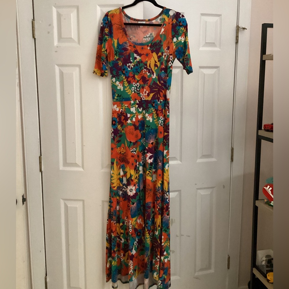 LuLaRoe Orange Blue Casual Maxi Sundress